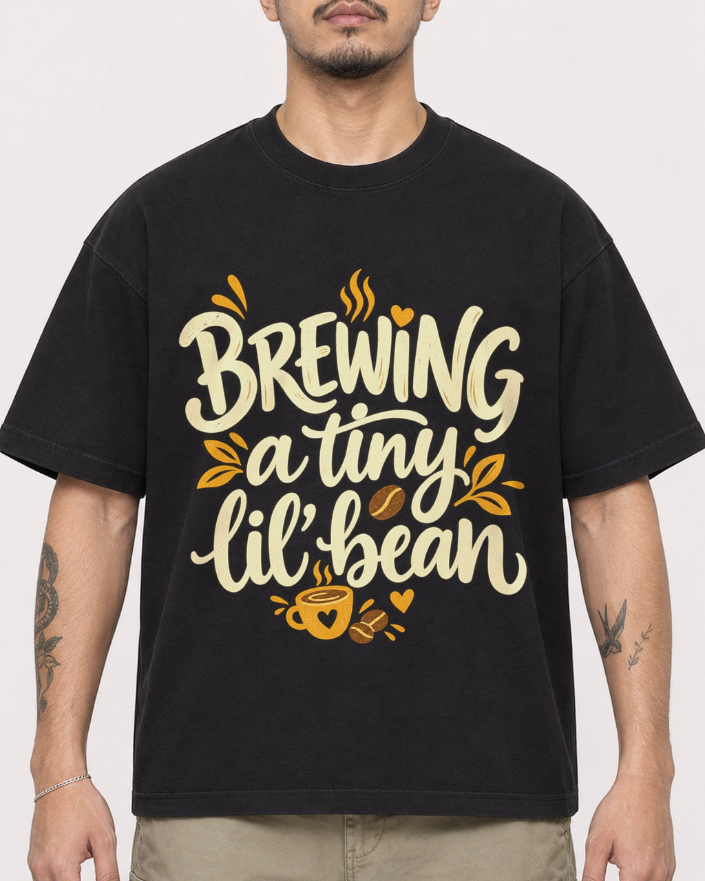 Mockup Boxy Heavyweight Tee Black male close-up 12