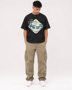 Mockup Boxy Heavyweight Tee Black male full-body 16