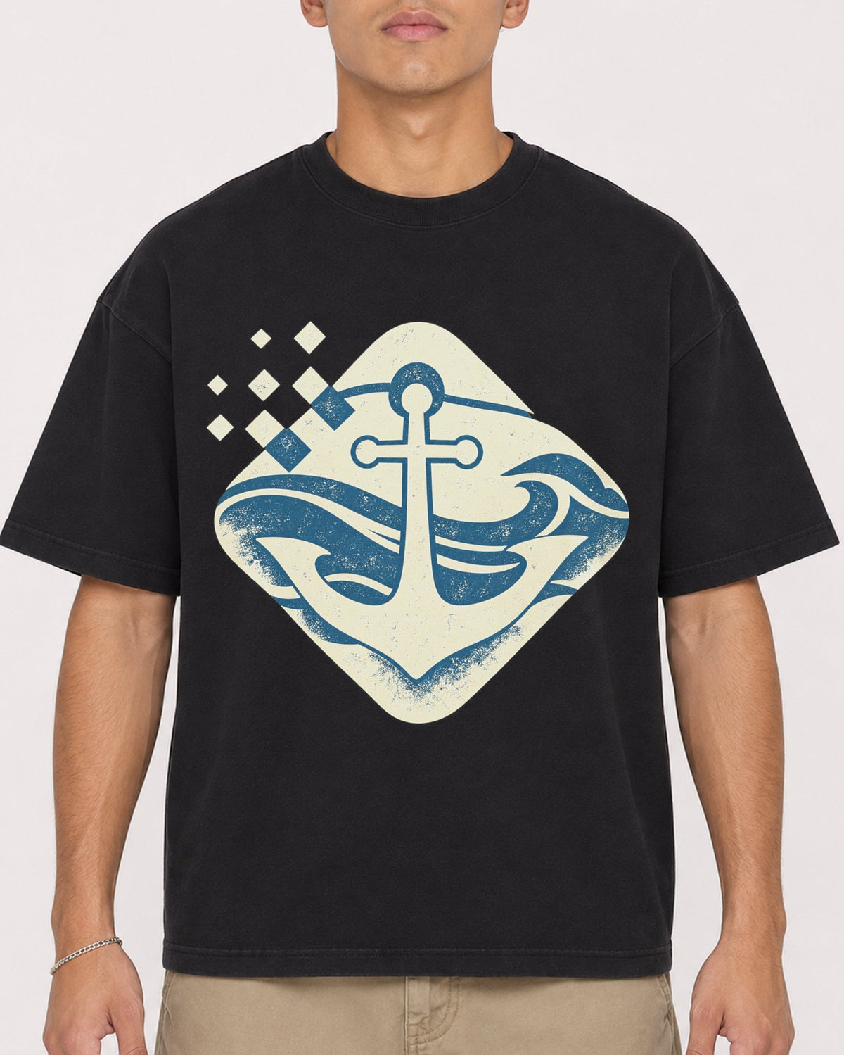 Mockup Boxy Heavyweight Tee Black male close-up 16