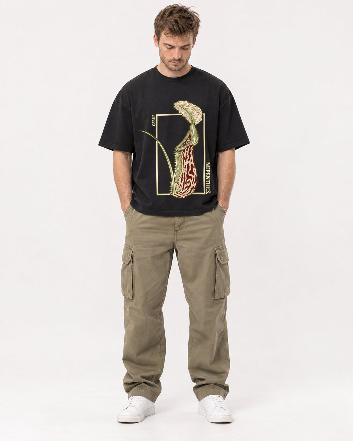 Mockup Boxy Heavyweight Tee Black male full-body 08