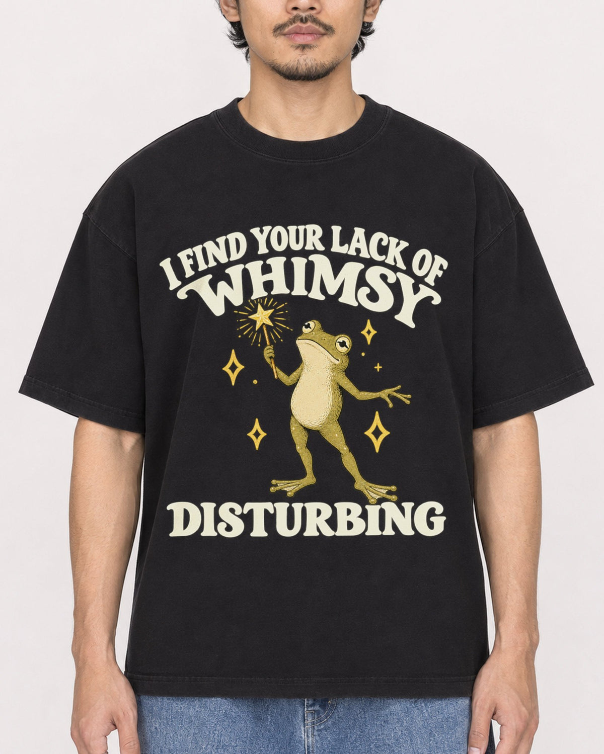 Mockup Boxy Heavyweight Tee Black male close-up 02