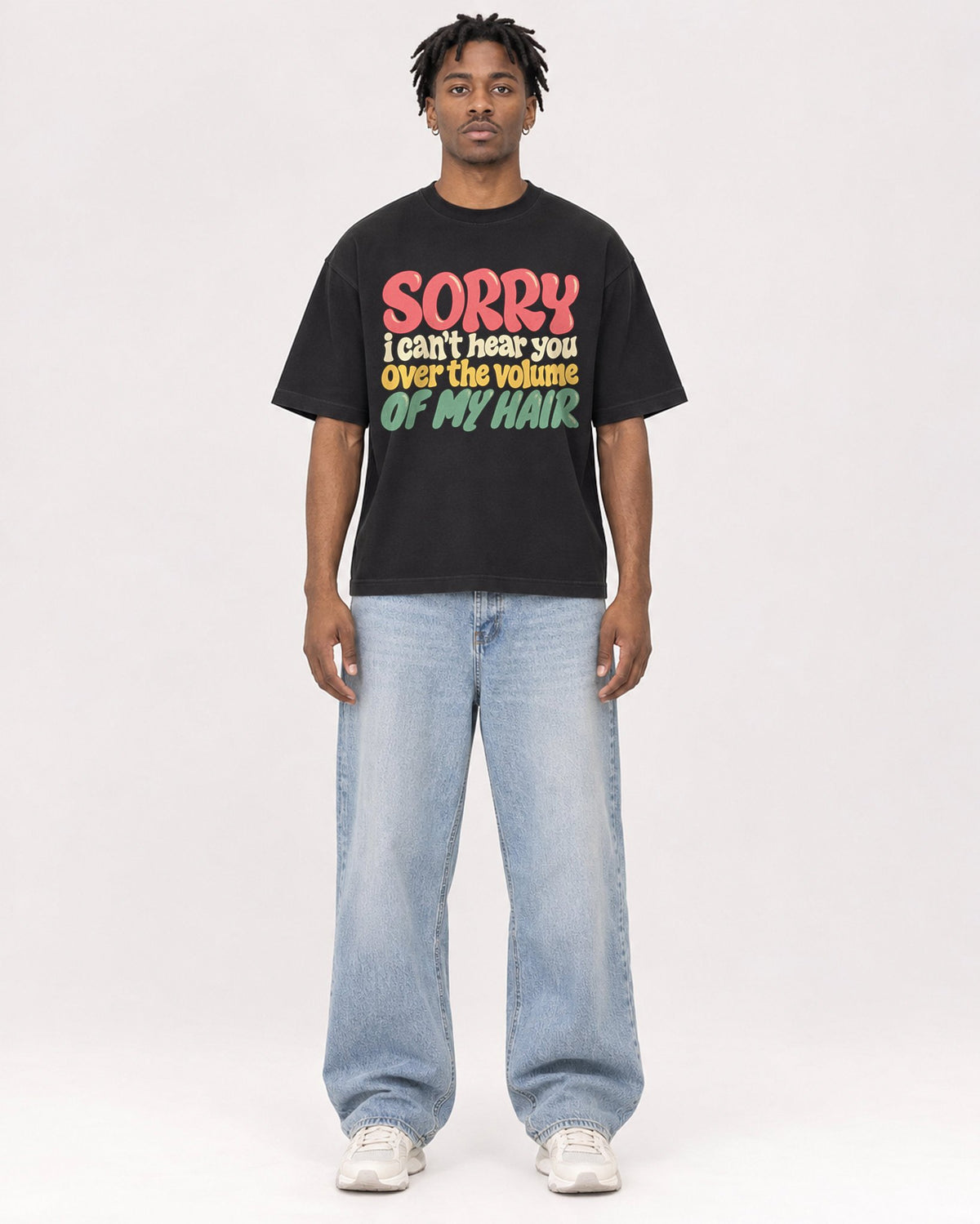 Mockup Boxy Heavyweight Tee Black male full-body 05