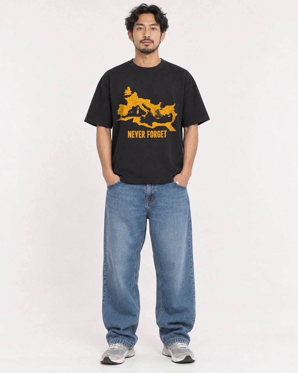Mockup Boxy Heavyweight Tee Black male full-body 02