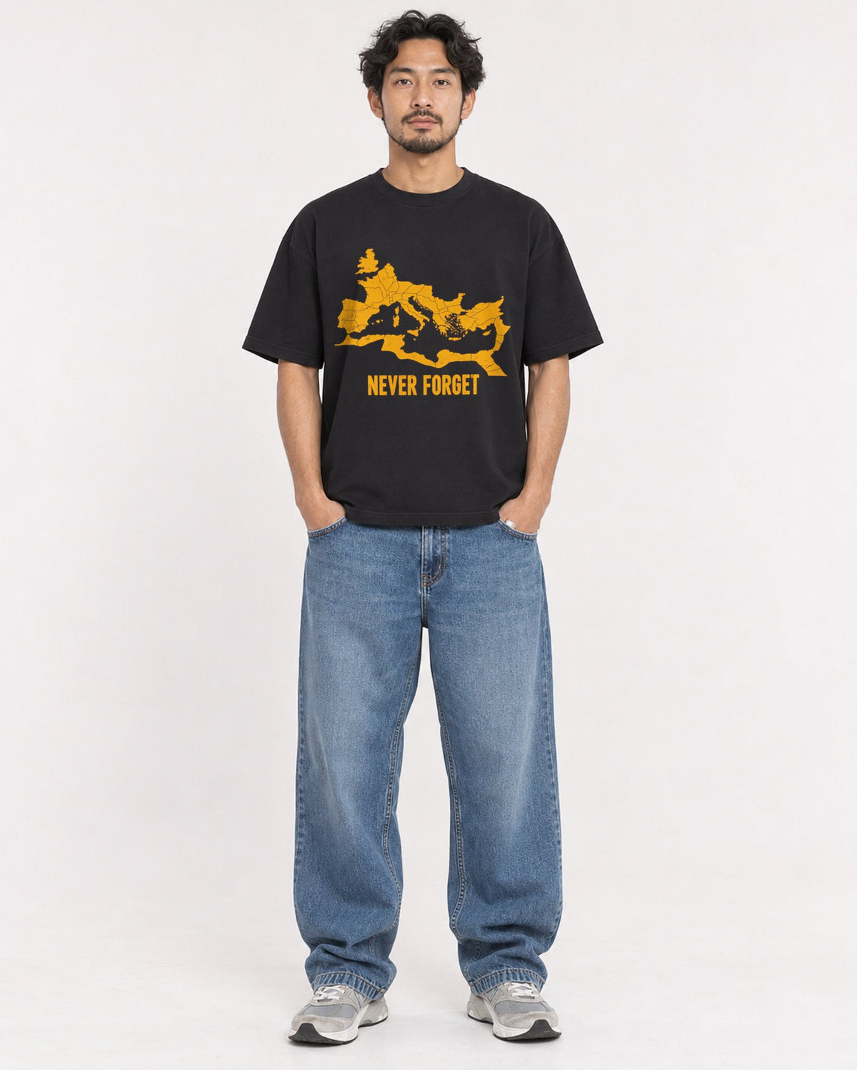 Mockup Boxy Heavyweight Tee Black male full-body 02