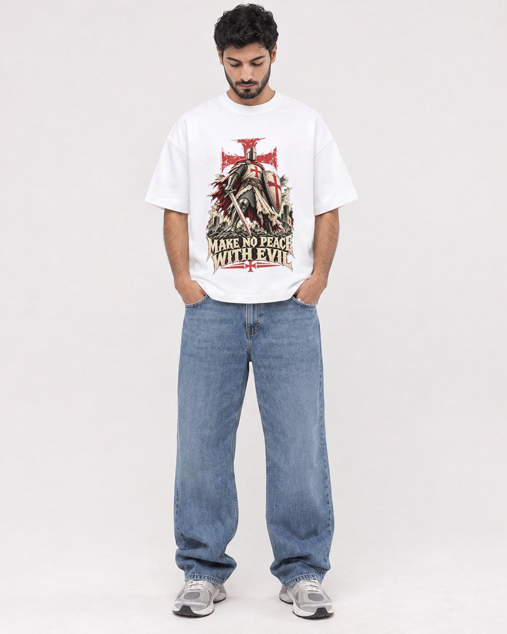 Mockup Boxy Heavyweight Tee White male full-body 07