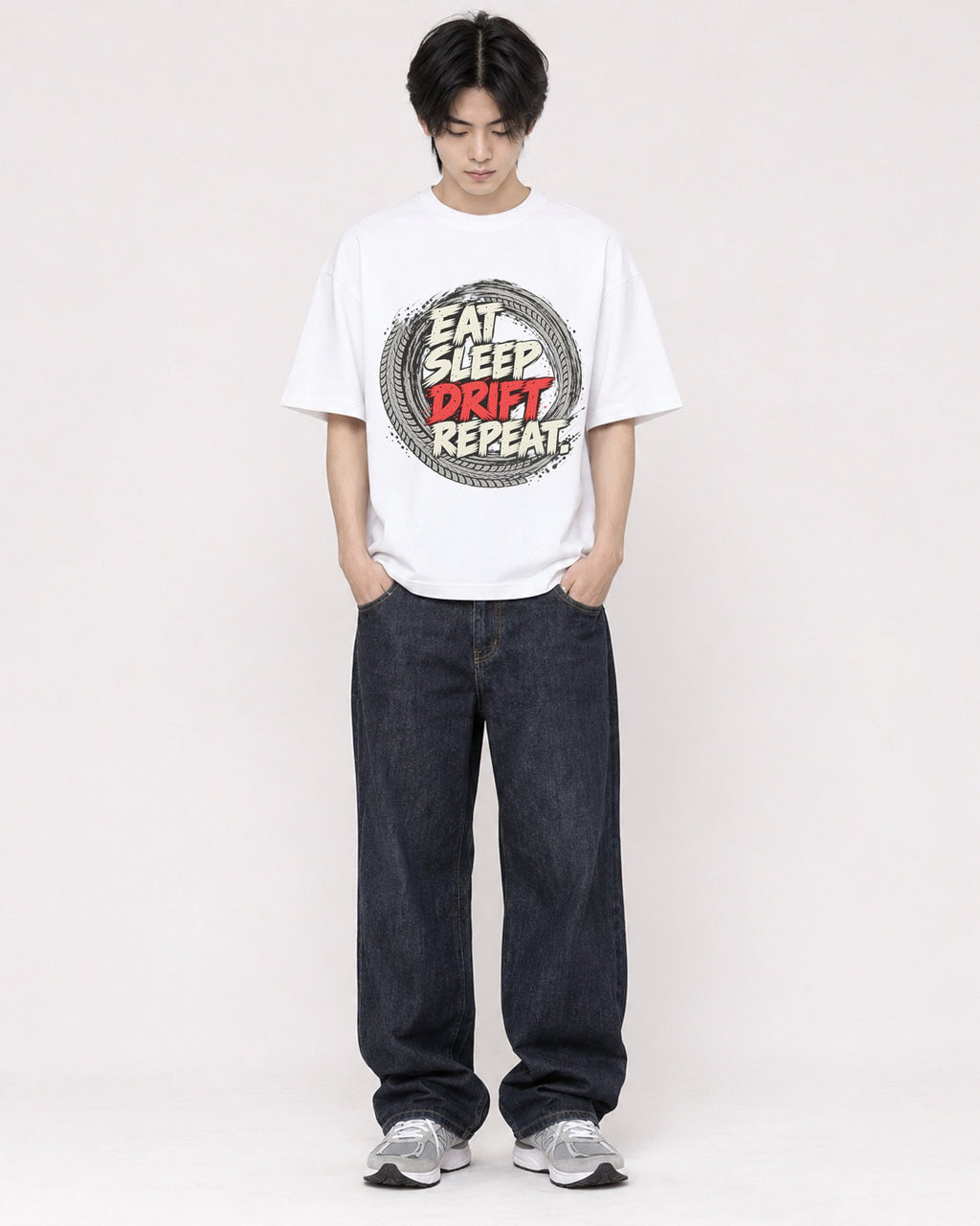 Mockup Boxy Heavyweight Tee White male full-body 11