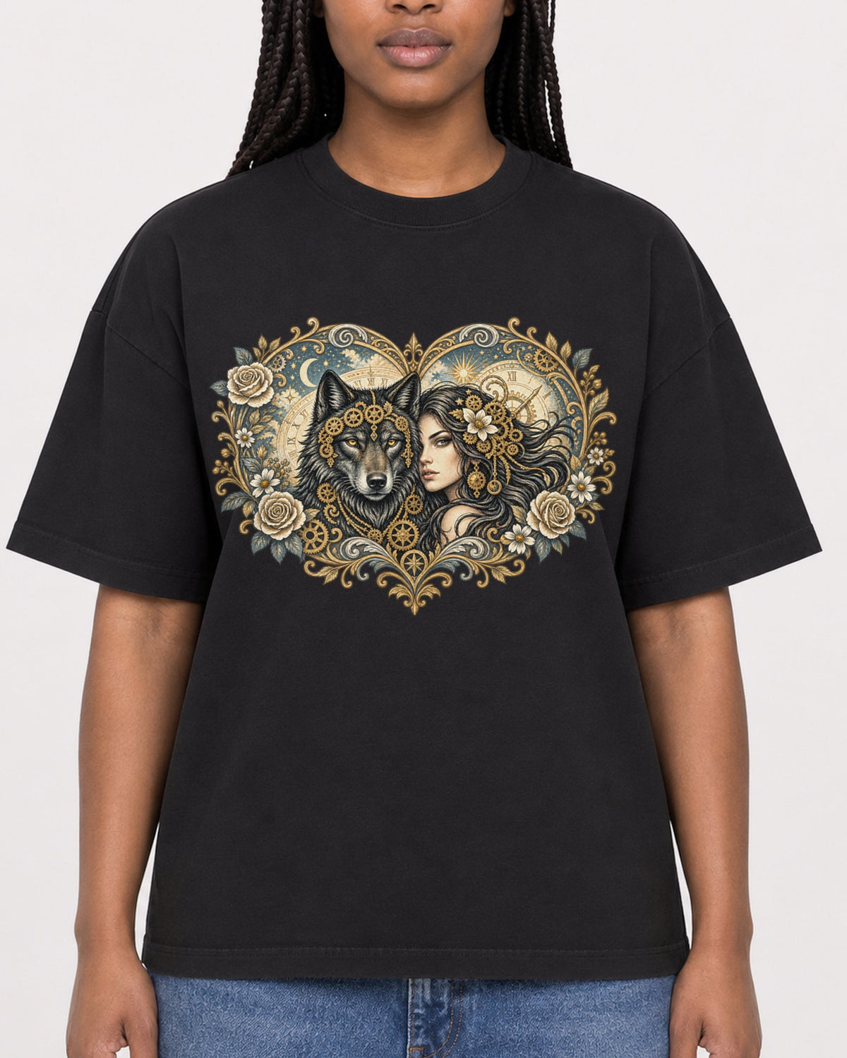 Mockup Boxy Heavyweight Tee Black female close-up 04