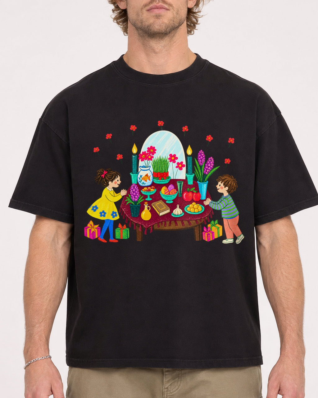 Mockup Boxy Heavyweight Tee Black male close-up 28