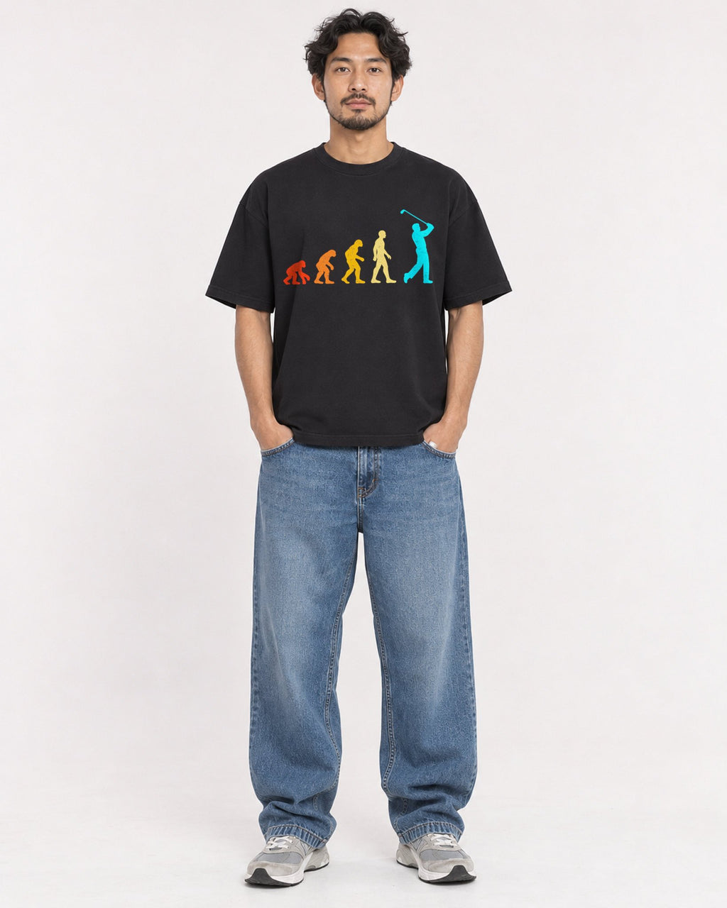 Mockup Boxy Heavyweight Tee Black male full-body 02