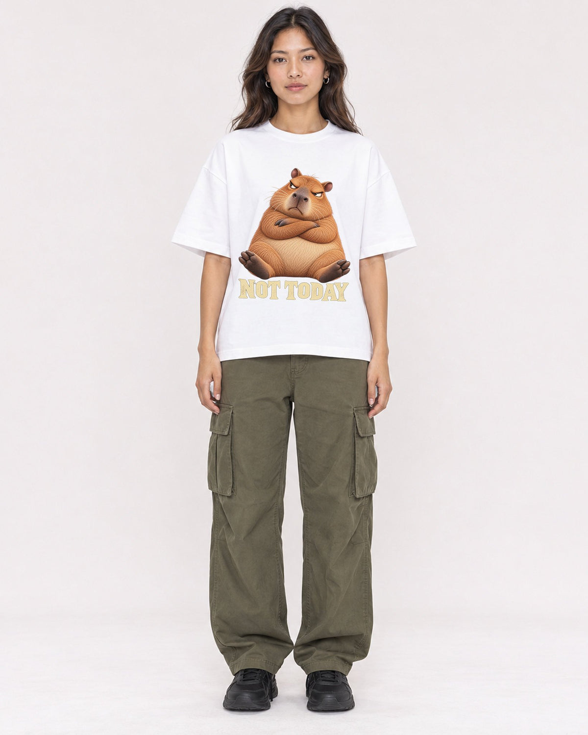 Mockup Boxy Heavyweight Tee White female full-body 02