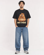 Mockup Boxy Heavyweight Tee Black male full-body 02