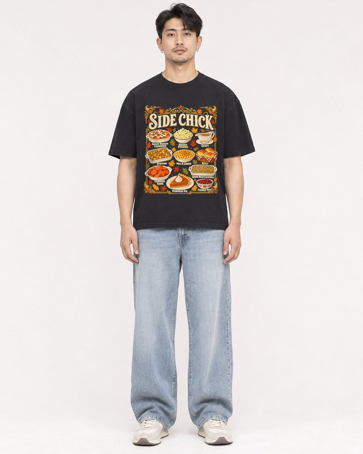 Mockup Boxy Heavyweight Tee Black male full-body 13