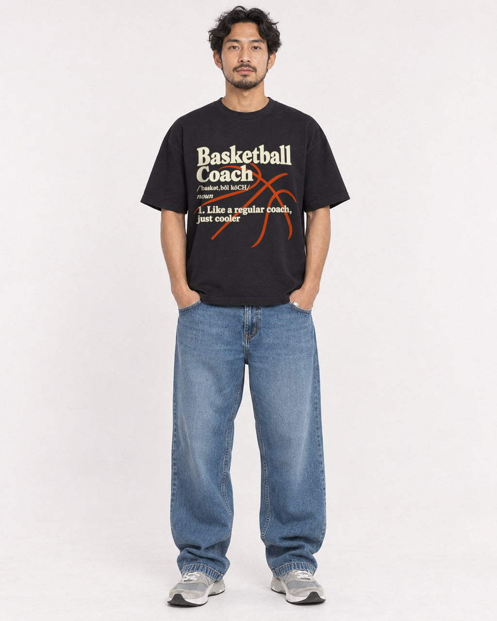 Mockup Boxy Heavyweight Tee Black male full-body 02