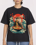 Mockup Boxy Heavyweight Tee Black female close-up 17