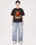 Mockup Boxy Heavyweight Tee Black female full-body 23