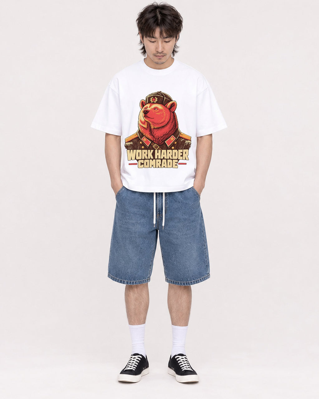 Mockup Boxy Heavyweight Tee White male full-body 23