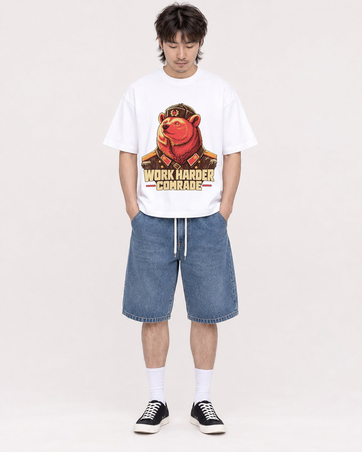 Mockup Boxy Heavyweight Tee White male full-body 23