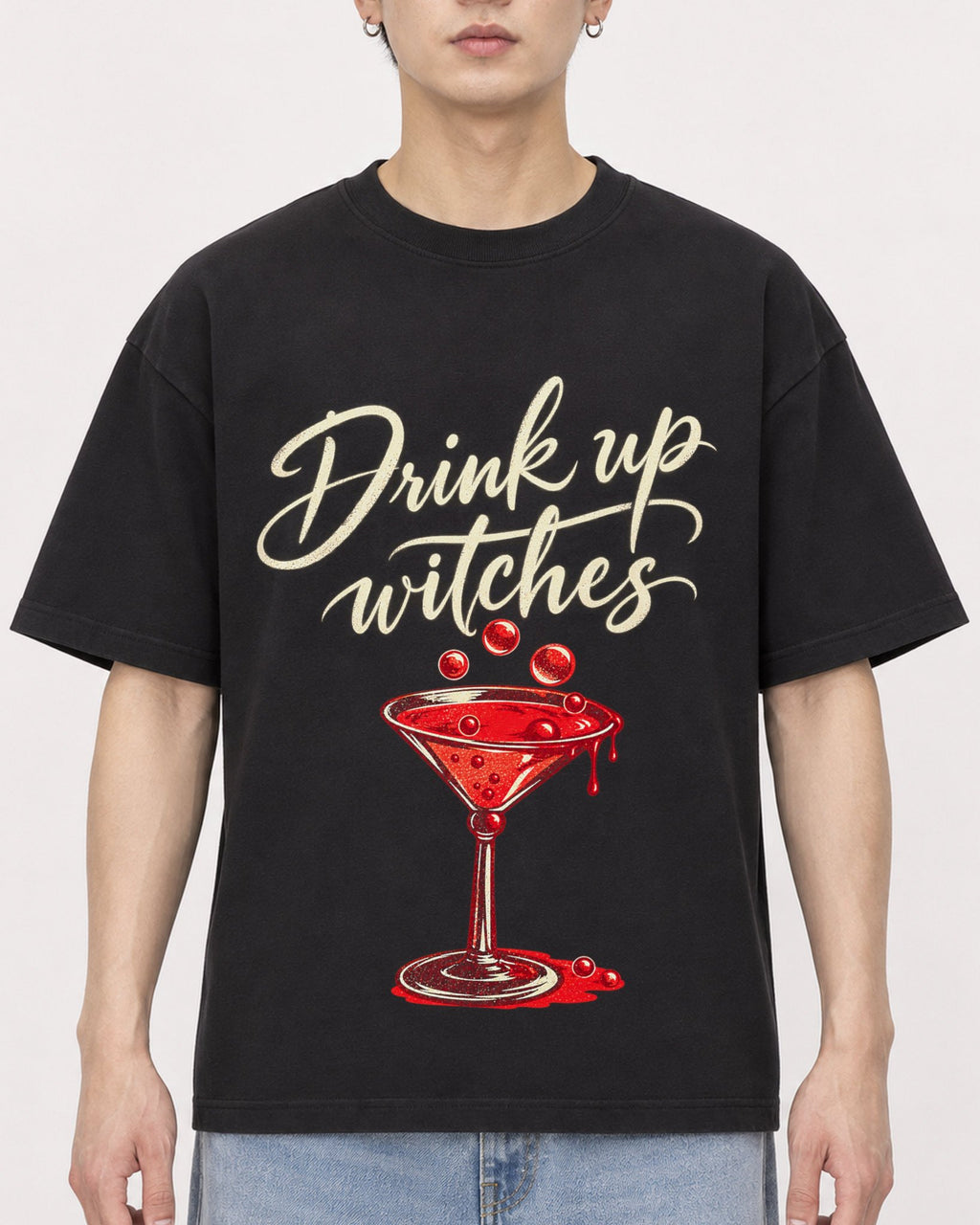 Mockup Boxy Heavyweight Tee Black male close-up 01
