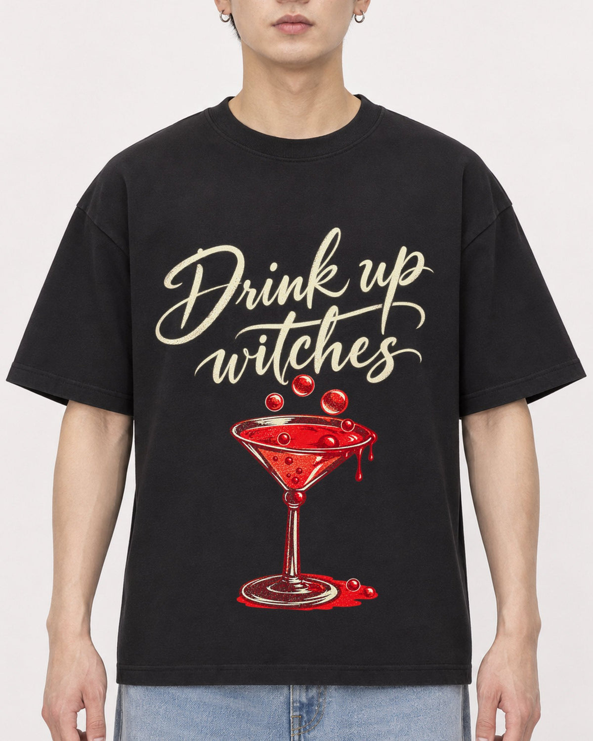 Mockup Boxy Heavyweight Tee Black male close-up 01