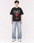 Mockup Boxy Heavyweight Tee Black male full-body 01