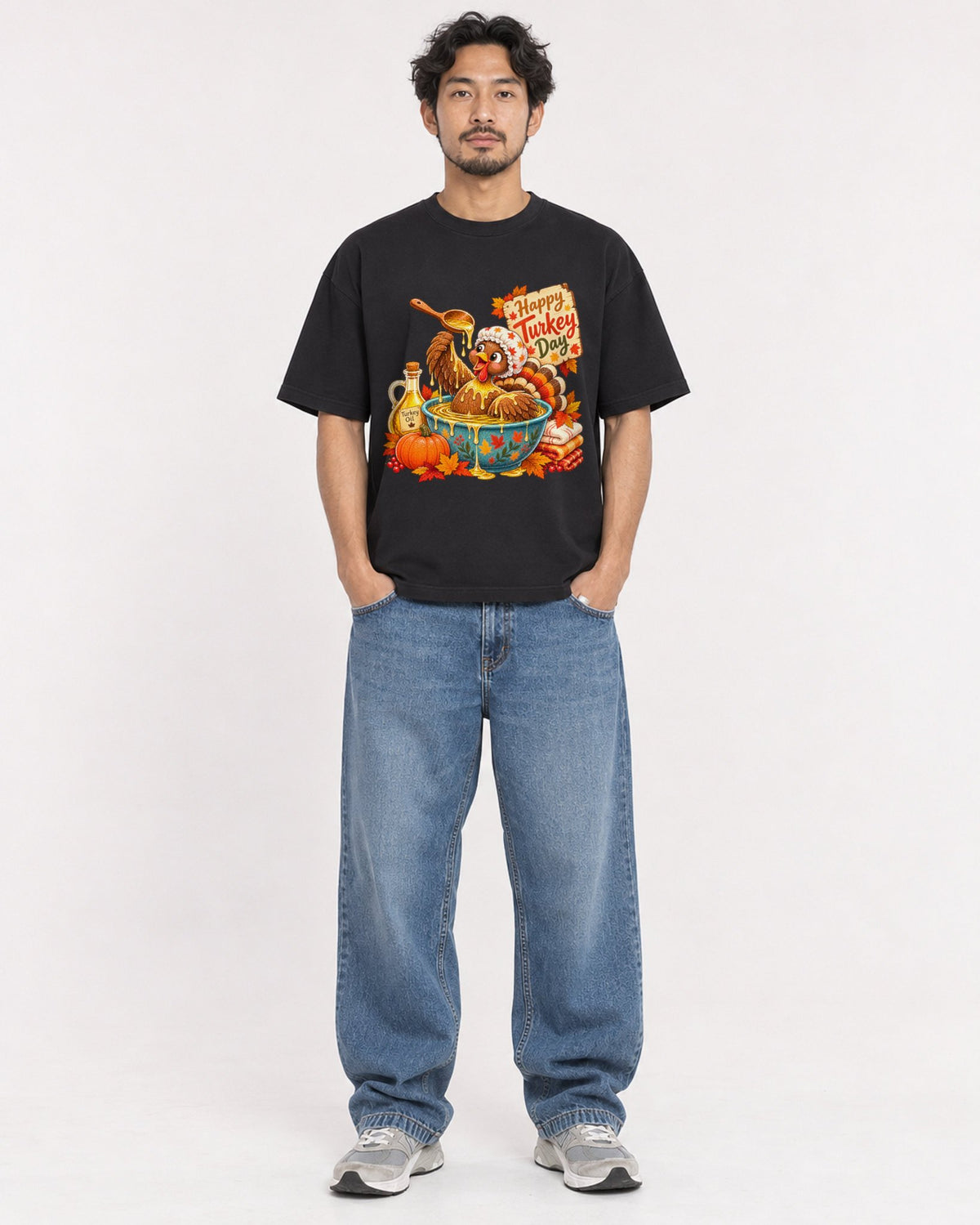 Mockup Boxy Heavyweight Tee Black male full-body 02