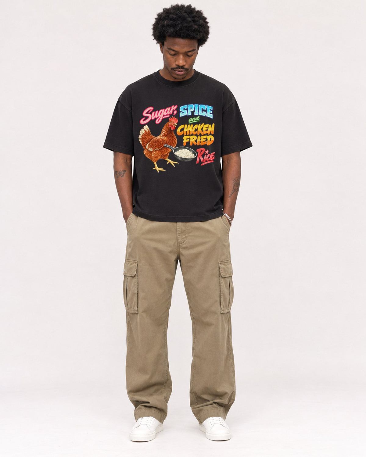 Mockup Boxy Heavyweight Tee Black male full-body 24