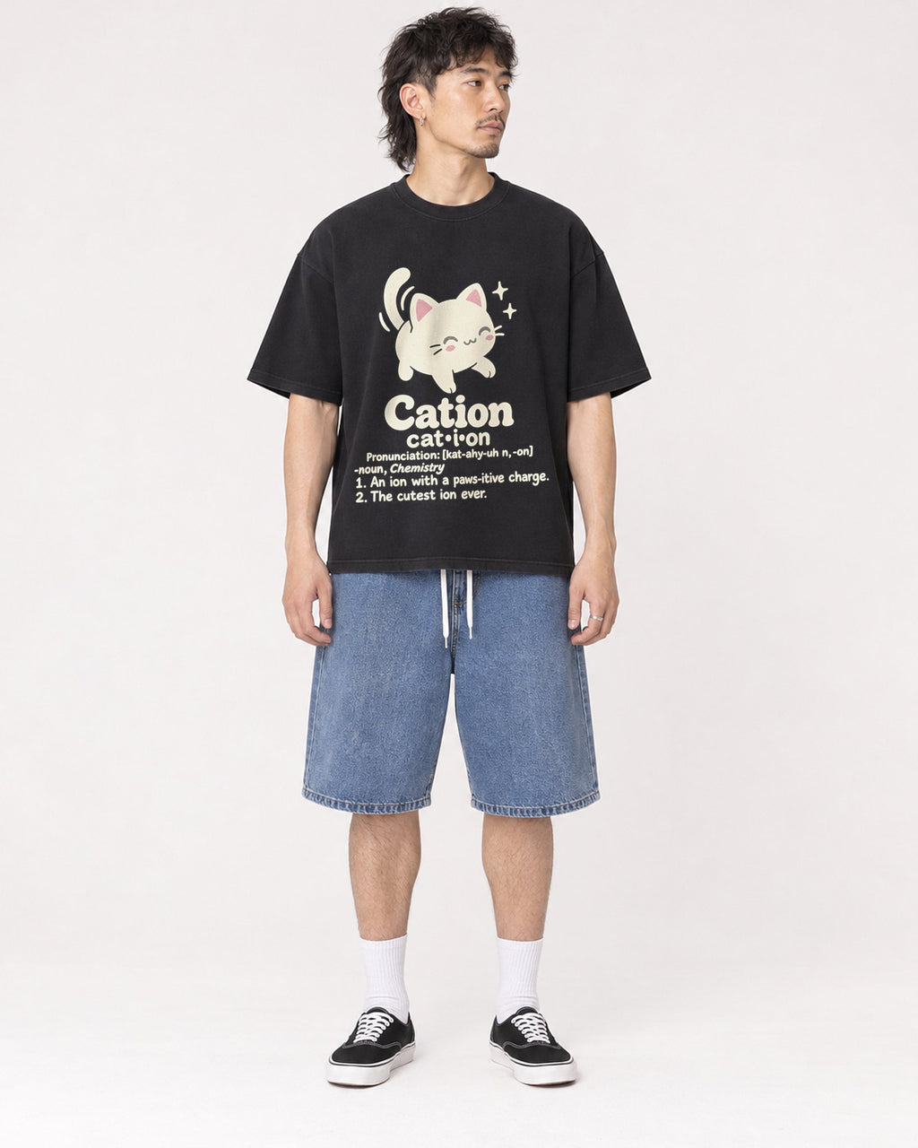 Mockup Boxy Heavyweight Tee Black male full-body 23