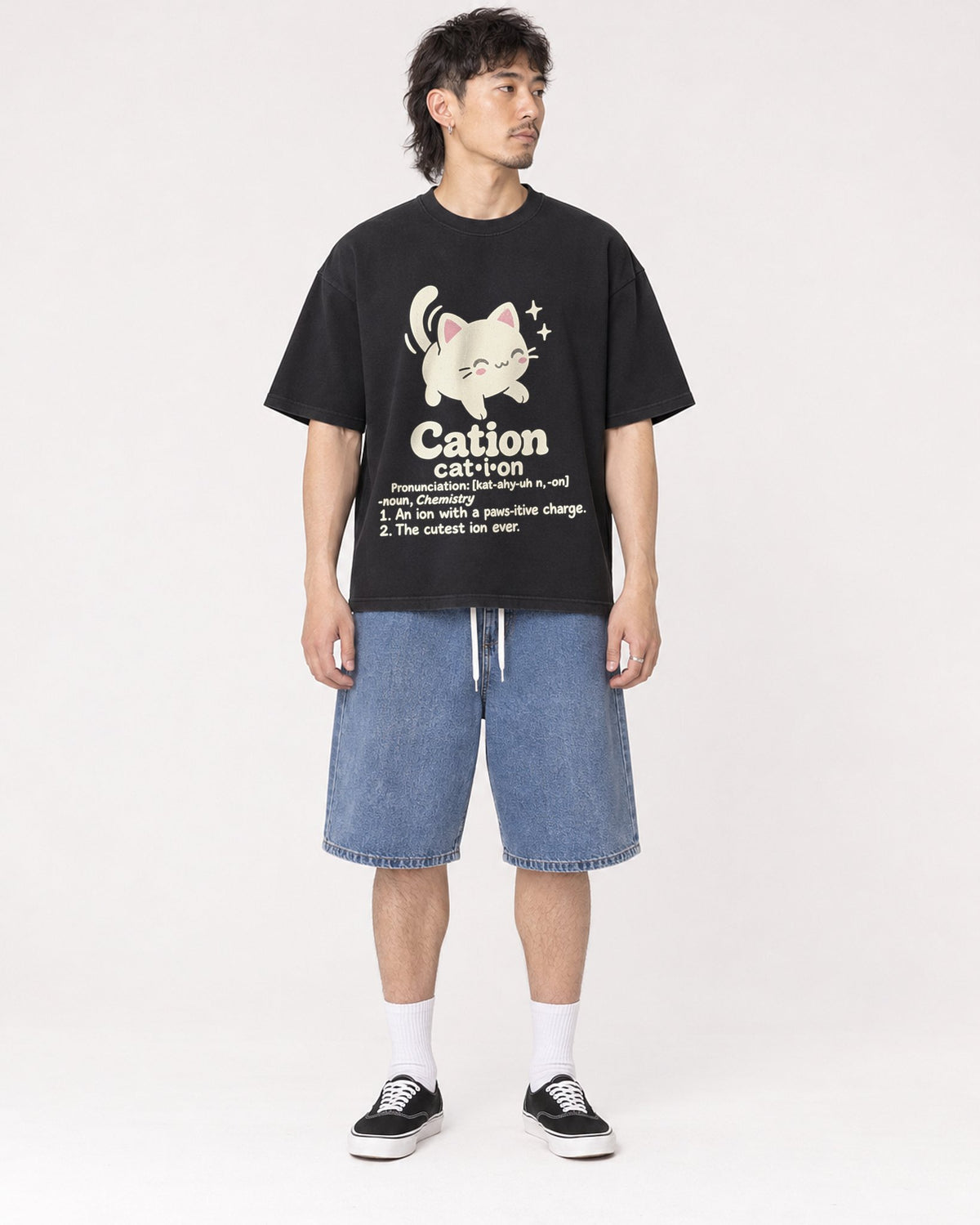 Mockup Boxy Heavyweight Tee Black male full-body 23