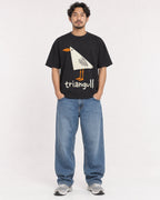 Mockup Boxy Heavyweight Tee Black male full-body 02
