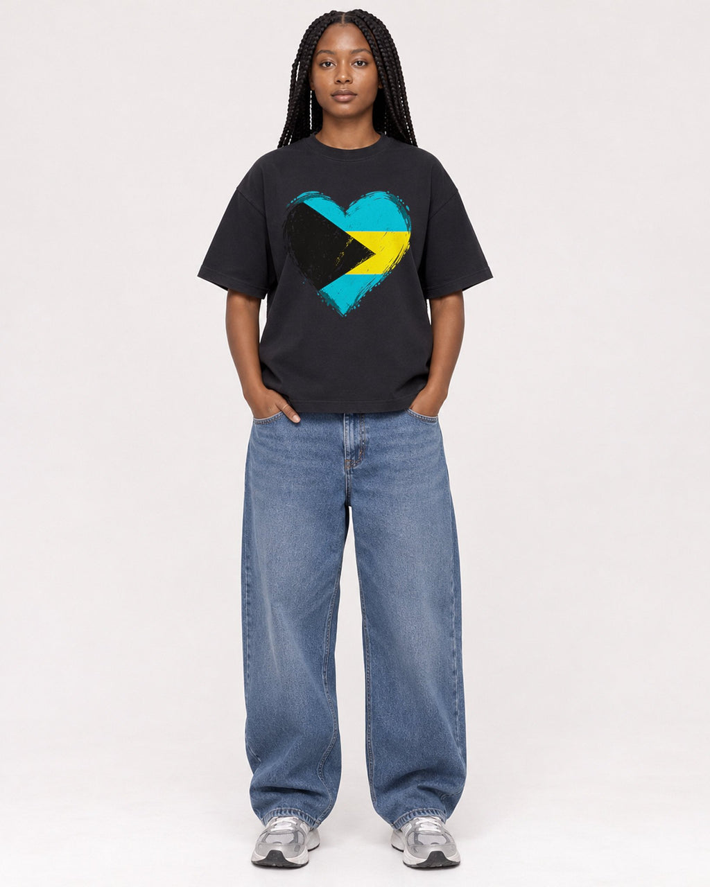 Mockup Boxy Heavyweight Tee Black female full-body 04