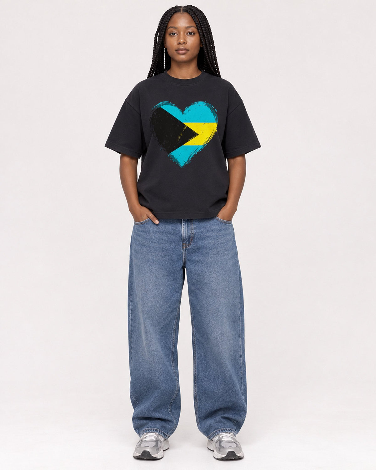 Mockup Boxy Heavyweight Tee Black female full-body 04