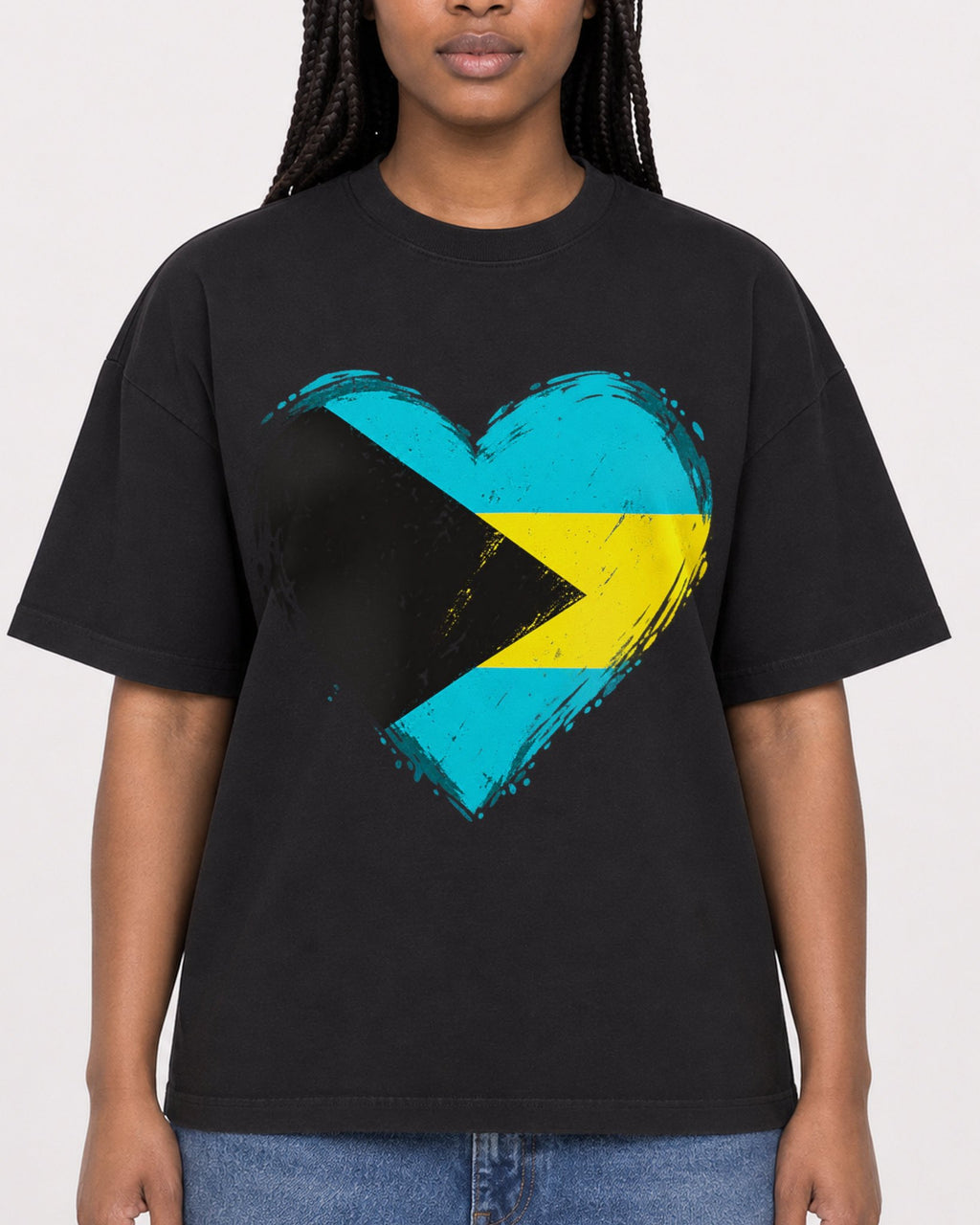 Mockup Boxy Heavyweight Tee Black female close-up 04