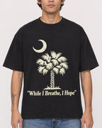 Mockup Boxy Heavyweight Tee Black male close-up 06