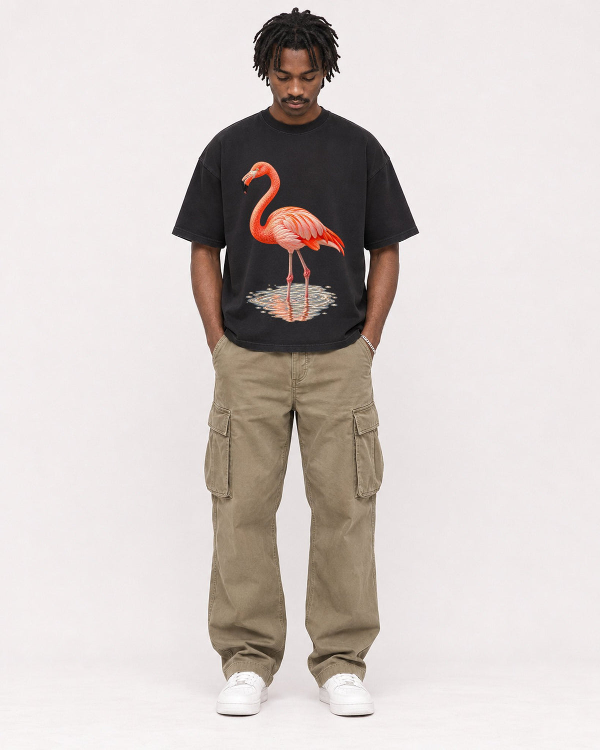 Mockup Boxy Heavyweight Tee Black male full-body 04