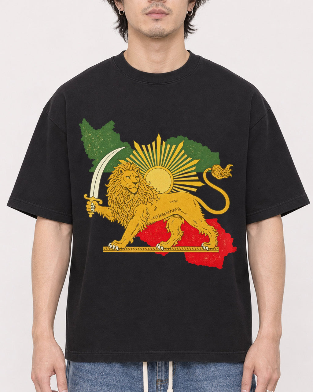 Mockup Boxy Heavyweight Tee Black male close-up 03