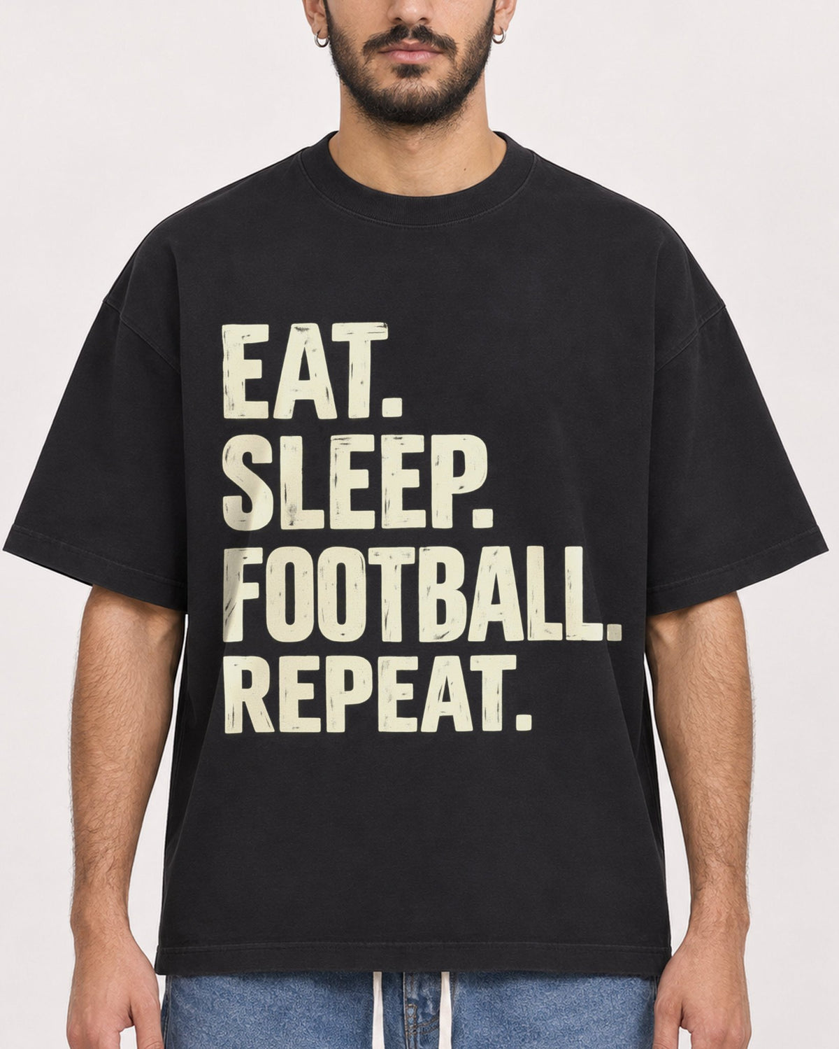 Mockup Boxy Heavyweight Tee Black male close-up 07