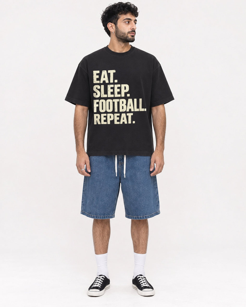 Mockup Boxy Heavyweight Tee Black male full-body 07