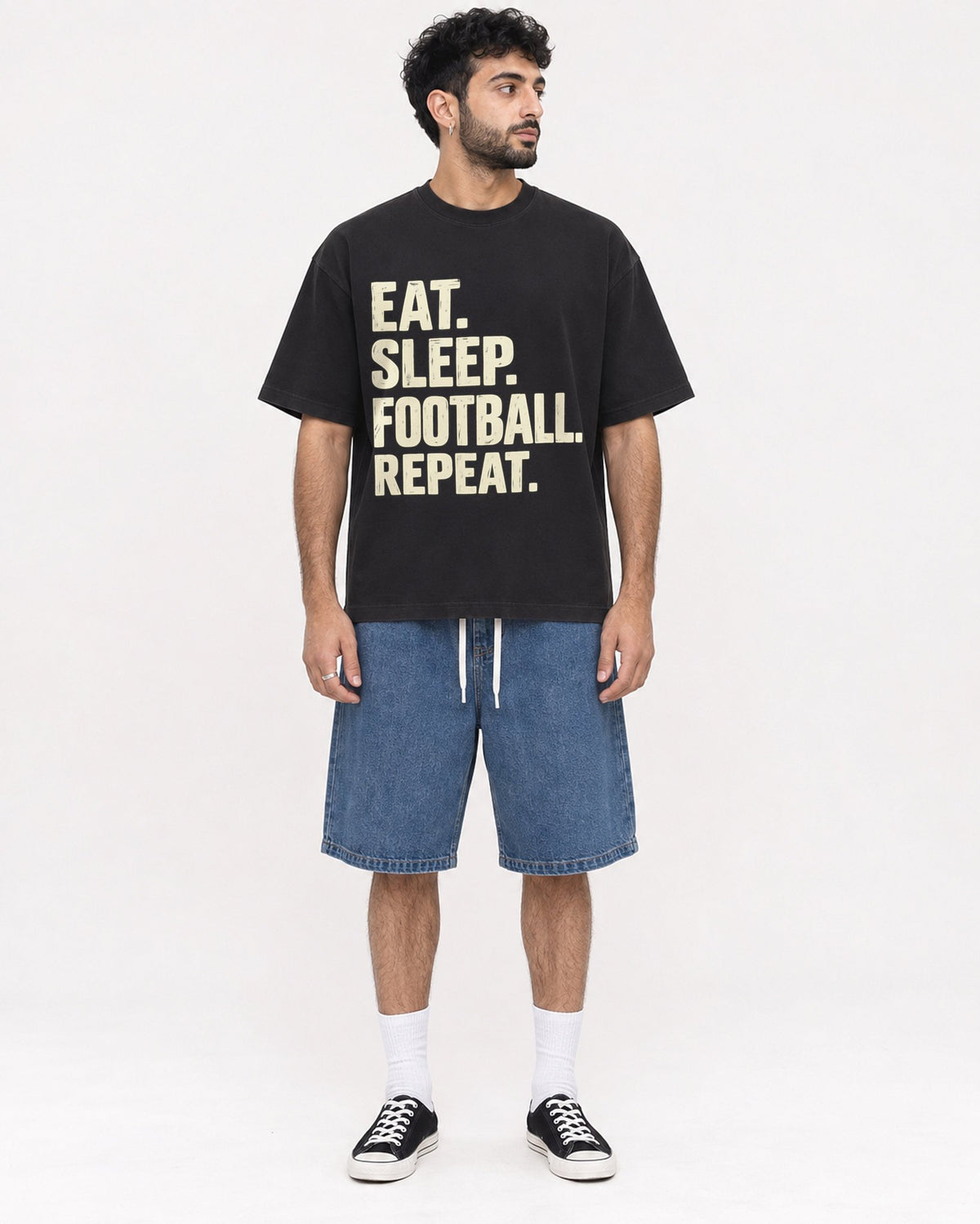 Mockup Boxy Heavyweight Tee Black male full-body 07