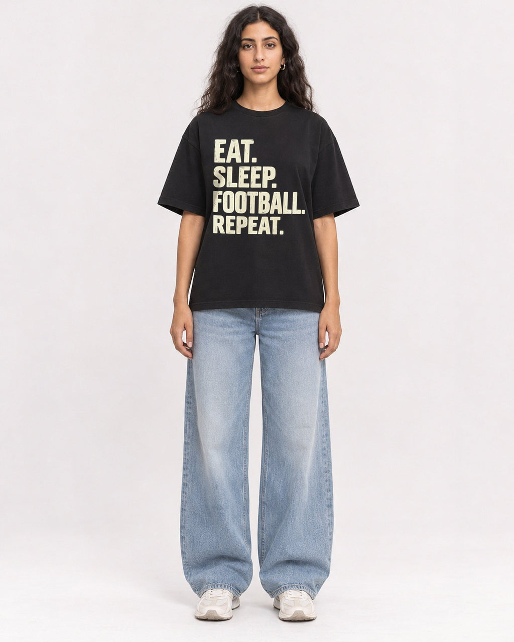 Mockup Boxy Heavyweight Tee Black female full-body 07