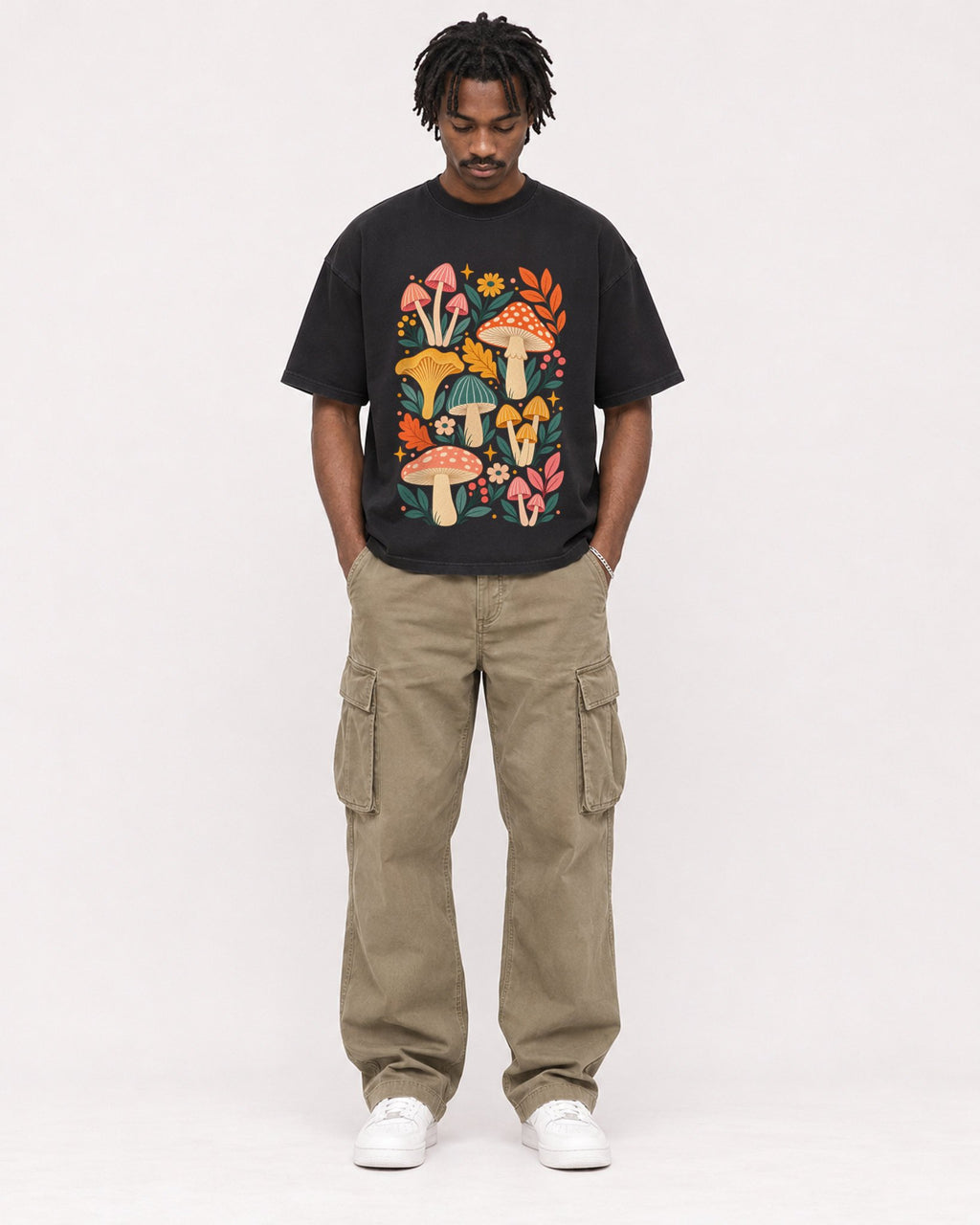 Mockup Boxy Heavyweight Tee Black male full-body 04