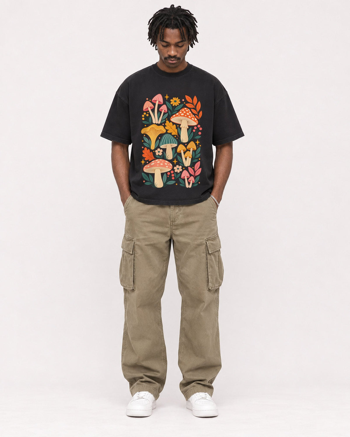 Mockup Boxy Heavyweight Tee Black male full-body 04