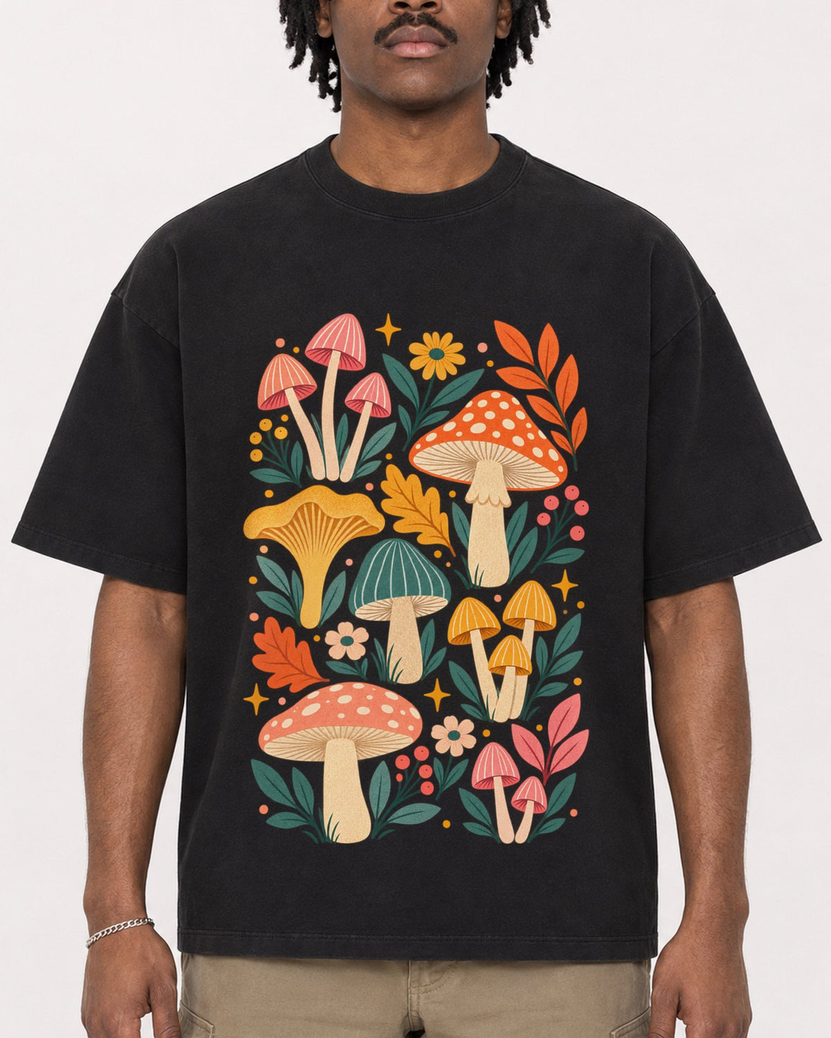 Mockup Boxy Heavyweight Tee Black male close-up 04