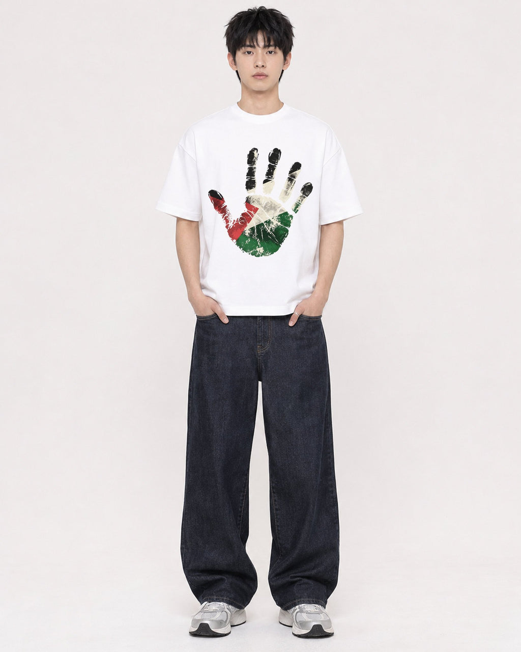 Mockup Boxy Heavyweight Tee White male full-body 01