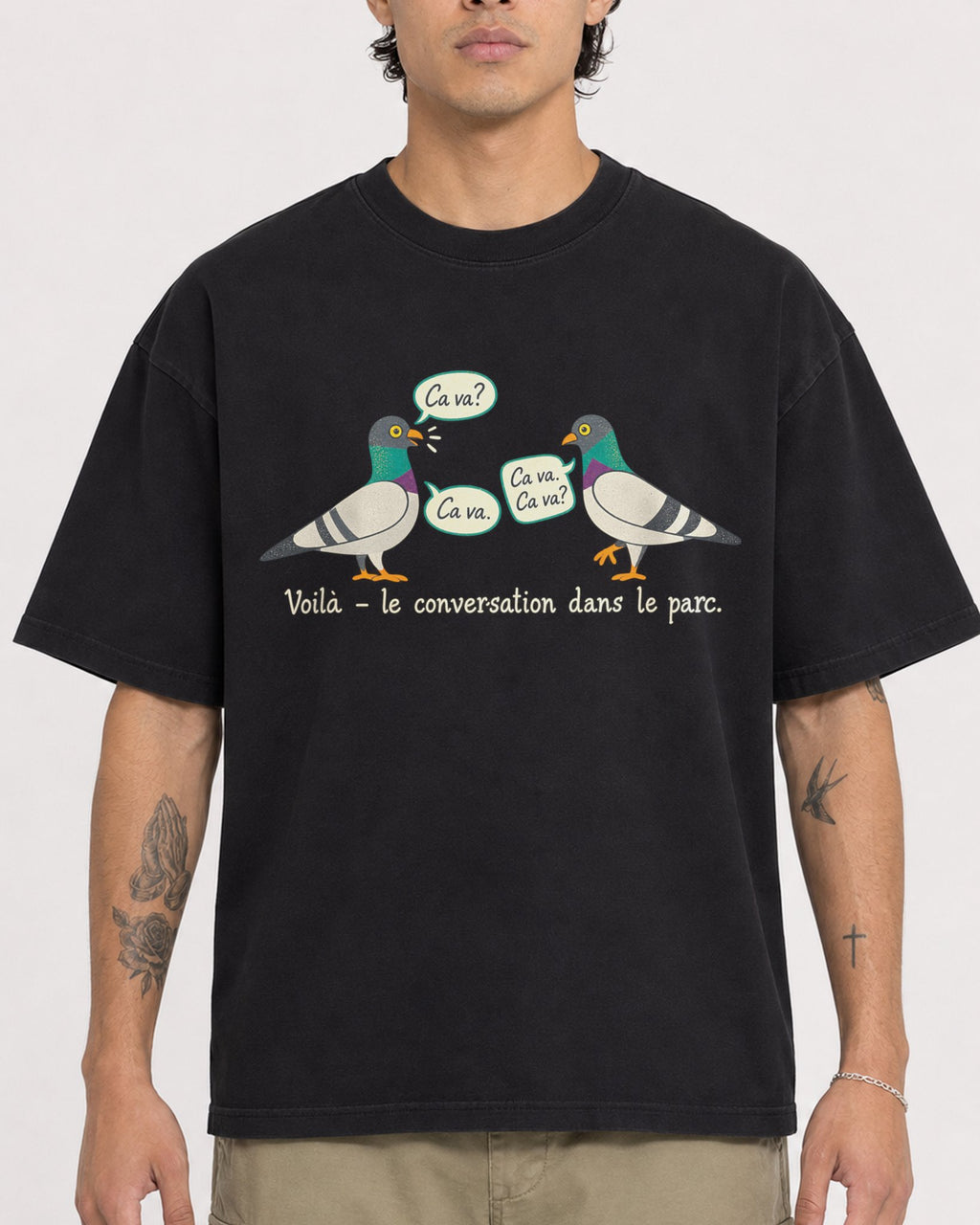 Mockup Boxy Heavyweight Tee Black male close-up 36