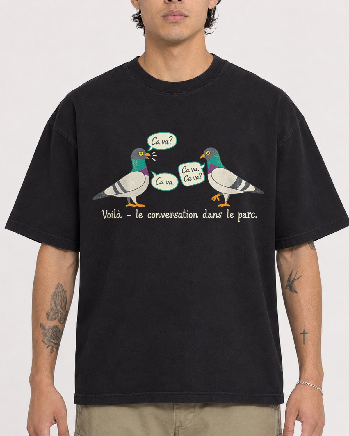 Mockup Boxy Heavyweight Tee Black male close-up 36