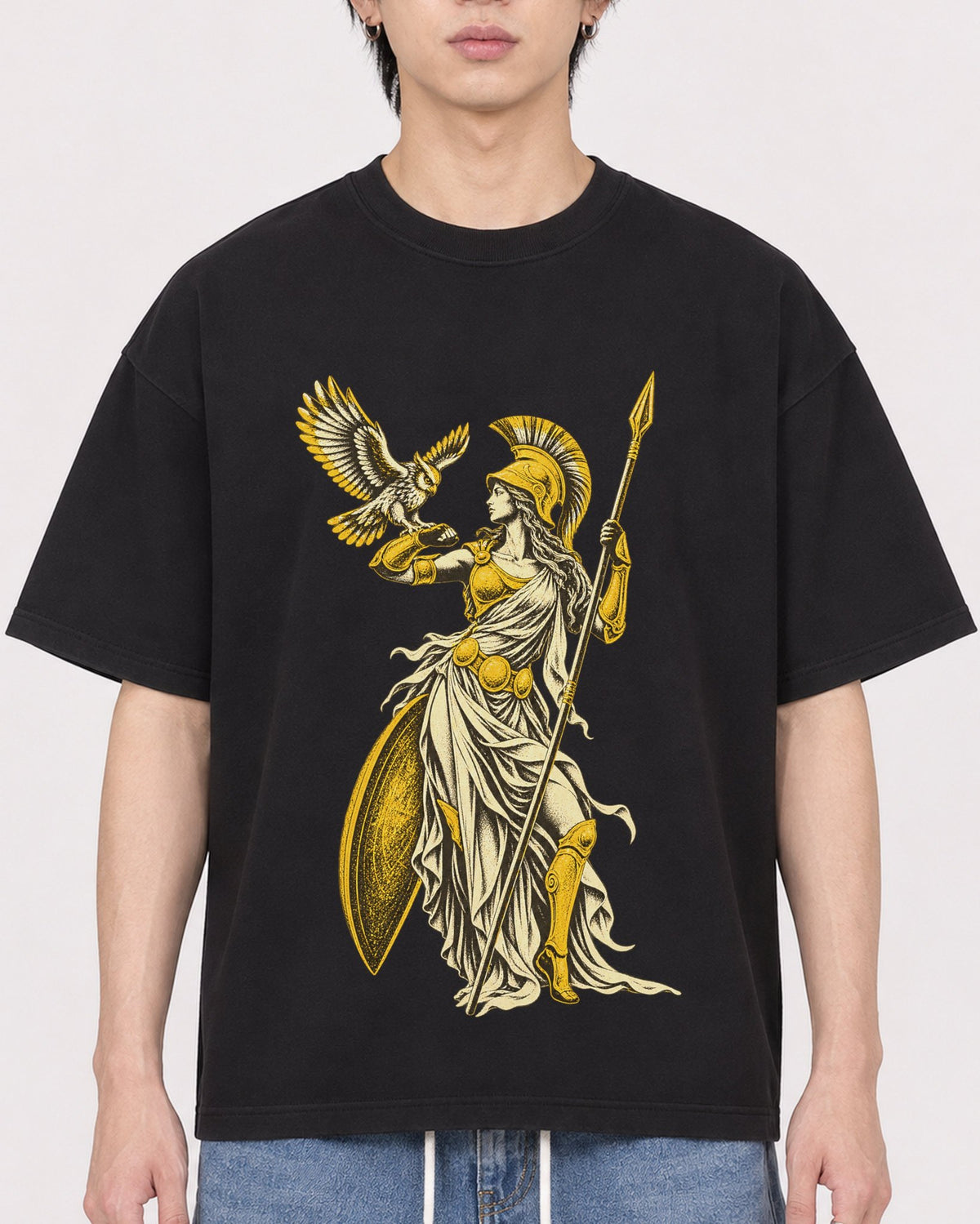 Mockup Boxy Heavyweight Tee Black male close-up 11