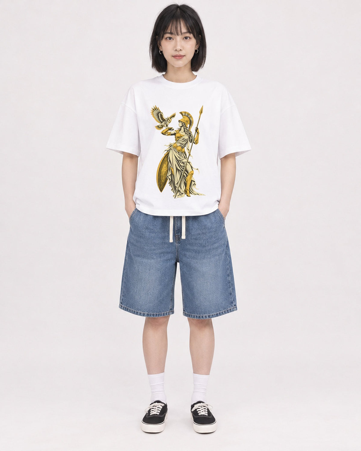 Mockup Boxy Heavyweight Tee White female full-body 11