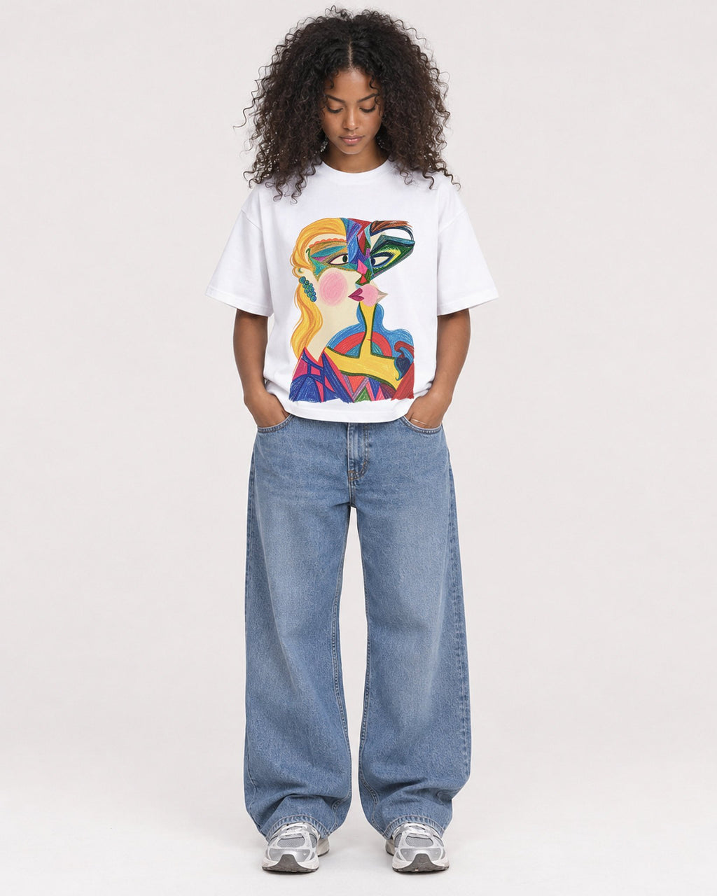 Mockup Boxy Heavyweight Tee White female full-body 05