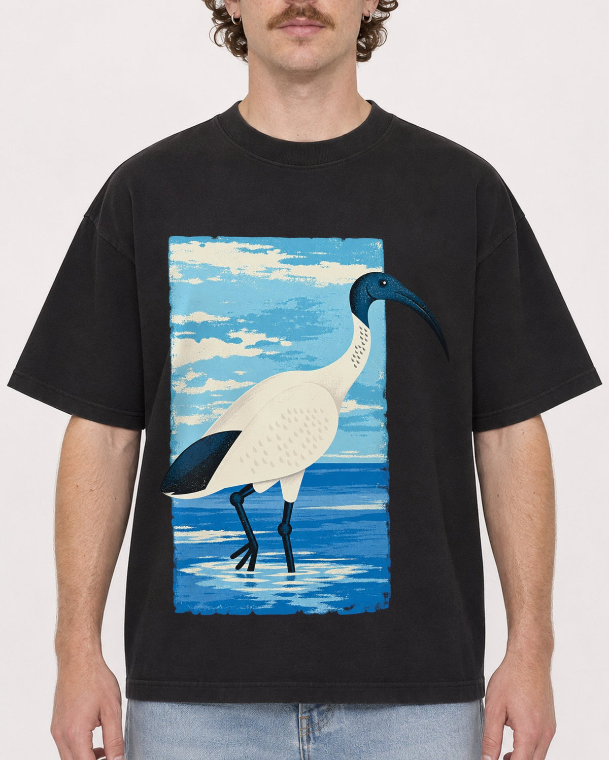Mockup Boxy Heavyweight Tee Black male close-up 09
