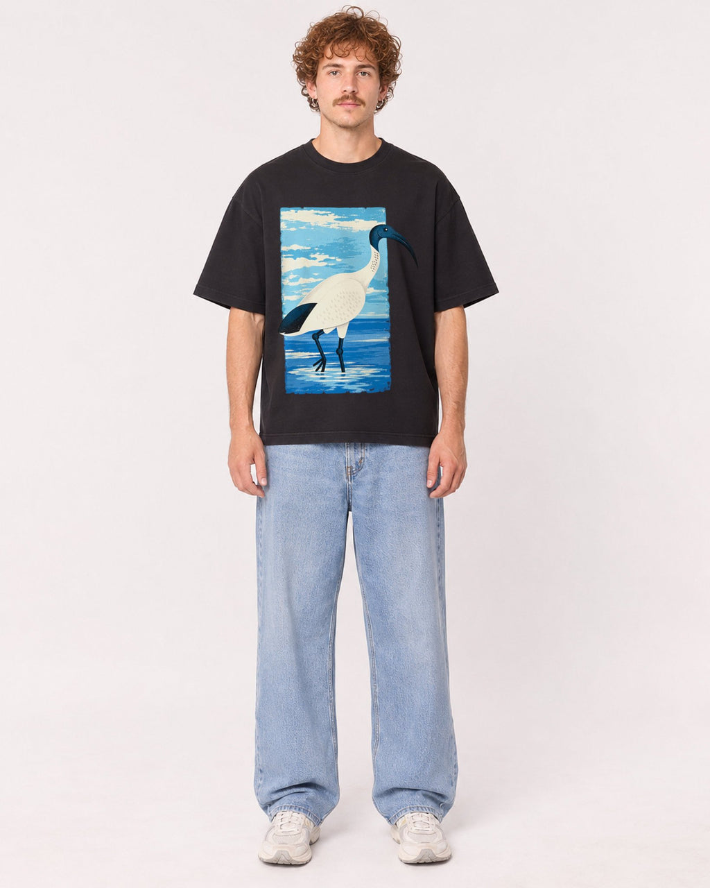 Mockup Boxy Heavyweight Tee Black male full-body 09